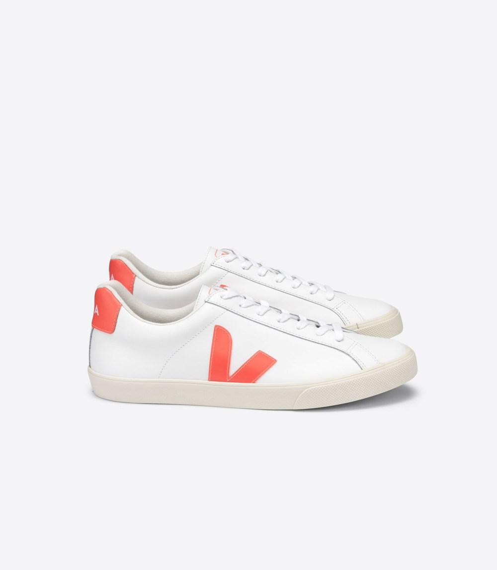 Veja Sneakers Dam - Esplar Läder - Vita/Orange - 680159-KVN